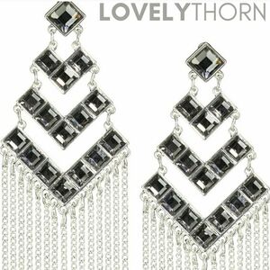 JULES SMITH // ltd ed art deco hematite crystal silver chain fringe earrings